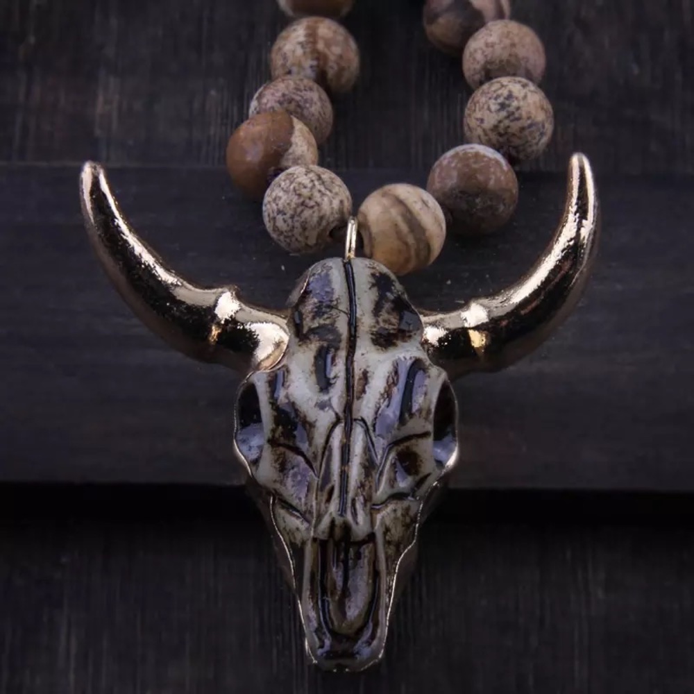 Unisex Fashion Bohemian Long Skull Pendant Necklace - Picture 10 of 14